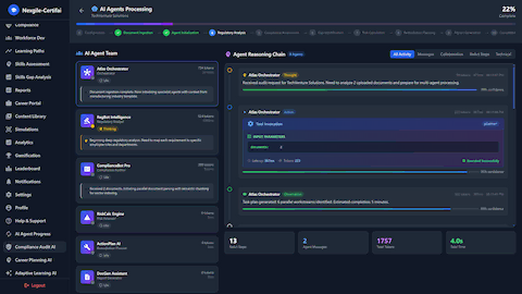 Multi-Agent Processing Dashboard - AI agents analyzing compliance with ReAct reasoning
