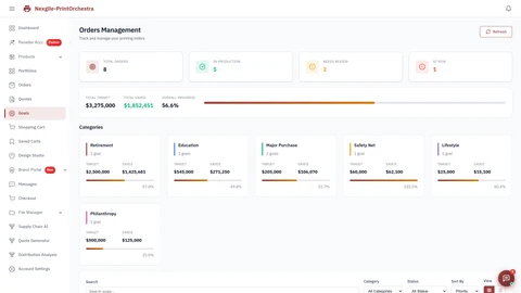 Nexgile-PrintOrchestra Hub - Goals Page